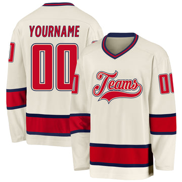 Custom Cream Red-Navy Hockey Jersey