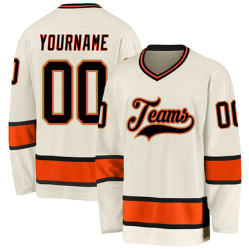 Custom Cream Black-Orange Hockey Jersey