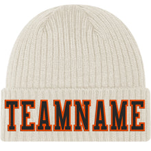 Load image into Gallery viewer, Custom Cream Black-Orange Stitched Cuffed Knit Hat
