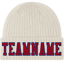 Load image into Gallery viewer, Custom Cream Red-Royal Stitched Cuffed Knit Hat
