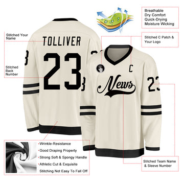 Custom Cream Black Hockey Jersey