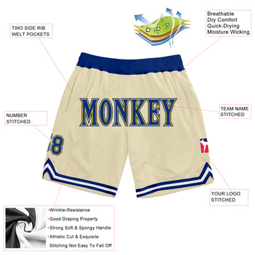 Custom Cream Royal-Gold Authentic Throwback Basketball Shorts