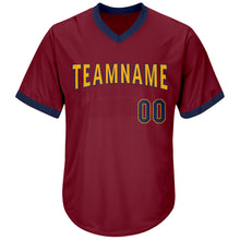 Load image into Gallery viewer, Custom Crimson Navy-Gold Authentic Throwback Rib-Knit Baseball Jersey Shirt
