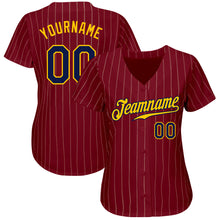 Load image into Gallery viewer, Custom Crimson Cream Pinstripe Navy-Gold Authentic Baseball Jersey
