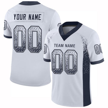 Custom White Navy-Gray Drift Fashion Football Jersey