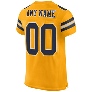 Custom Gold Navy-White Mesh Authentic Football Jersey