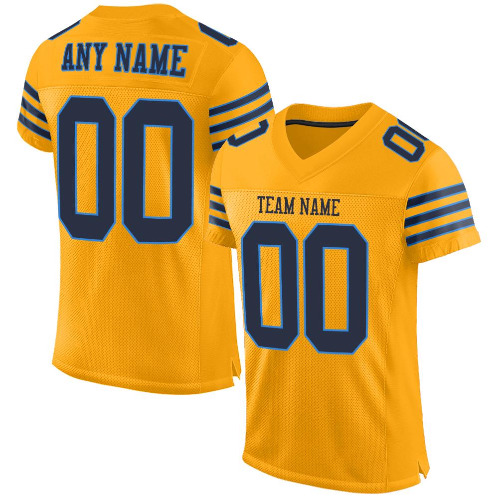 Custom Gold Navy-Powder Blue Mesh Authentic Football Jersey