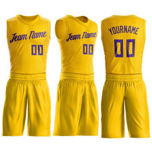 Load image into Gallery viewer, Custom Gold Purple Round Neck Suit Basketball Jersey
