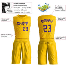 Load image into Gallery viewer, Custom Gold Purple Round Neck Suit Basketball Jersey
