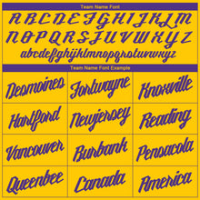 Load image into Gallery viewer, Custom Gold Purple Round Neck Suit Basketball Jersey
