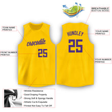 Load image into Gallery viewer, Custom Gold Purple Round Neck Basketball Jersey
