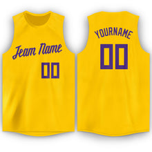 Load image into Gallery viewer, Custom Gold Purple Round Neck Basketball Jersey
