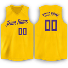 Load image into Gallery viewer, Custom Gold Purple V-Neck Basketball Jersey

