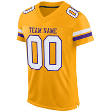 Load image into Gallery viewer, Custom Gold White-Purple Mesh Authentic Football Jersey
