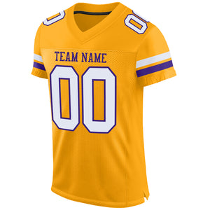 Custom Gold White-Purple Mesh Authentic Football Jersey