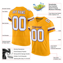 Load image into Gallery viewer, Custom Gold White-Purple Mesh Authentic Football Jersey
