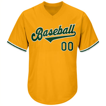 Custom Gold Green-White Authentic Throwback Rib-Knit Baseball Jersey Shirt