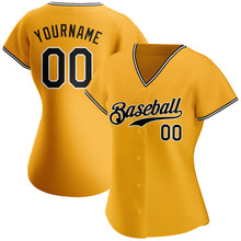 Load image into Gallery viewer, Custom Gold Black-White Authentic Baseball Jersey
