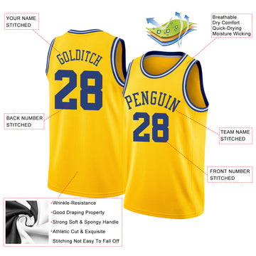 Custom Gold Royal-White Round Neck Rib-Knit Basketball Jersey