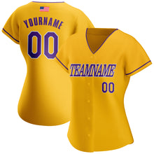 Load image into Gallery viewer, Custom Gold Purple-White Authentic American Flag Fashion Baseball Jersey
