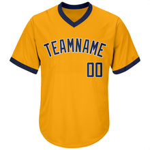 Load image into Gallery viewer, Custom Gold Navy-White Authentic Throwback Rib-Knit Baseball Jersey Shirt

