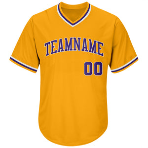 Custom Gold Purple-White Authentic Throwback Rib-Knit Baseball Jersey Shirt