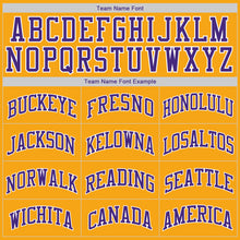 Load image into Gallery viewer, Custom Gold Purple-White Authentic Throwback Rib-Knit Baseball Jersey Shirt
