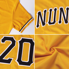 Load image into Gallery viewer, Custom Gold Purple-White Authentic Throwback Rib-Knit Baseball Jersey Shirt
