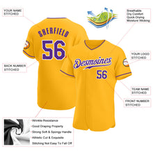 Load image into Gallery viewer, Custom Gold Purple-White Authentic Baseball Jersey

