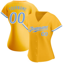 Load image into Gallery viewer, Custom Gold Light Blue-White Authentic Baseball Jersey
