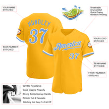 Load image into Gallery viewer, Custom Gold Light Blue-White Authentic Baseball Jersey
