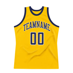 Custom Gold Navy-White Authentic Throwback Basketball Jersey