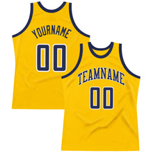 Load image into Gallery viewer, Custom Gold Navy-White Authentic Throwback Basketball Jersey
