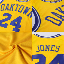 Load image into Gallery viewer, Custom Gold Light Blue-White Authentic Throwback Basketball Jersey
