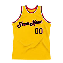 Load image into Gallery viewer, Custom Gold Black-Red Authentic Throwback Basketball Jersey
