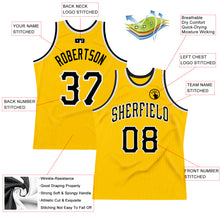 Load image into Gallery viewer, Custom Gold Black-White Authentic Throwback Basketball Jersey
