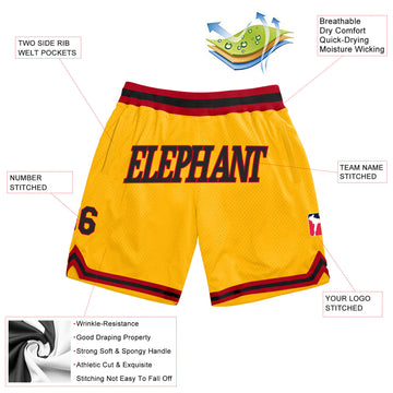 Custom Gold Black-Red Authentic Throwback Basketball Shorts