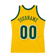 Load image into Gallery viewer, Custom Gold Hunter Green-White Authentic Throwback Basketball Jersey
