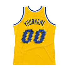 Load image into Gallery viewer, Custom Gold Royal-White Authentic Throwback Basketball Jersey
