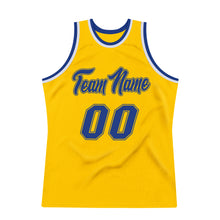Load image into Gallery viewer, Custom Gold Royal-White Authentic Throwback Basketball Jersey
