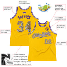 Load image into Gallery viewer, Custom Gold Camo-Purple Authentic Throwback Basketball Jersey
