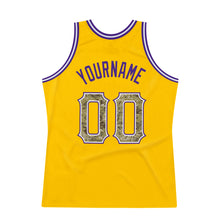 Load image into Gallery viewer, Custom Gold Camo-Purple Authentic Throwback Basketball Jersey
