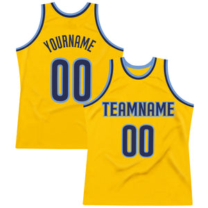 Custom Gold Navy-Light Blue Authentic Throwback Basketball Jersey