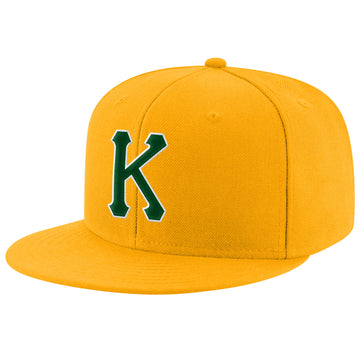 Custom Gold Green-White Stitched Adjustable Snapback Hat