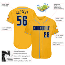 Load image into Gallery viewer, Custom Gold Navy-Light Blue Authentic Baseball Jersey
