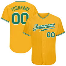 Load image into Gallery viewer, Custom Gold Kelly Green-White Authentic Baseball Jersey
