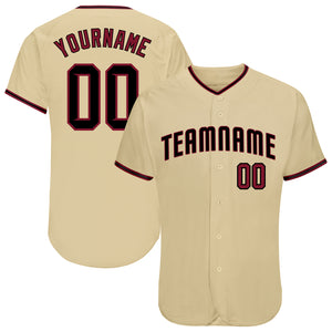 Custom Sand Crimson-Black Authentic Baseball Jersey