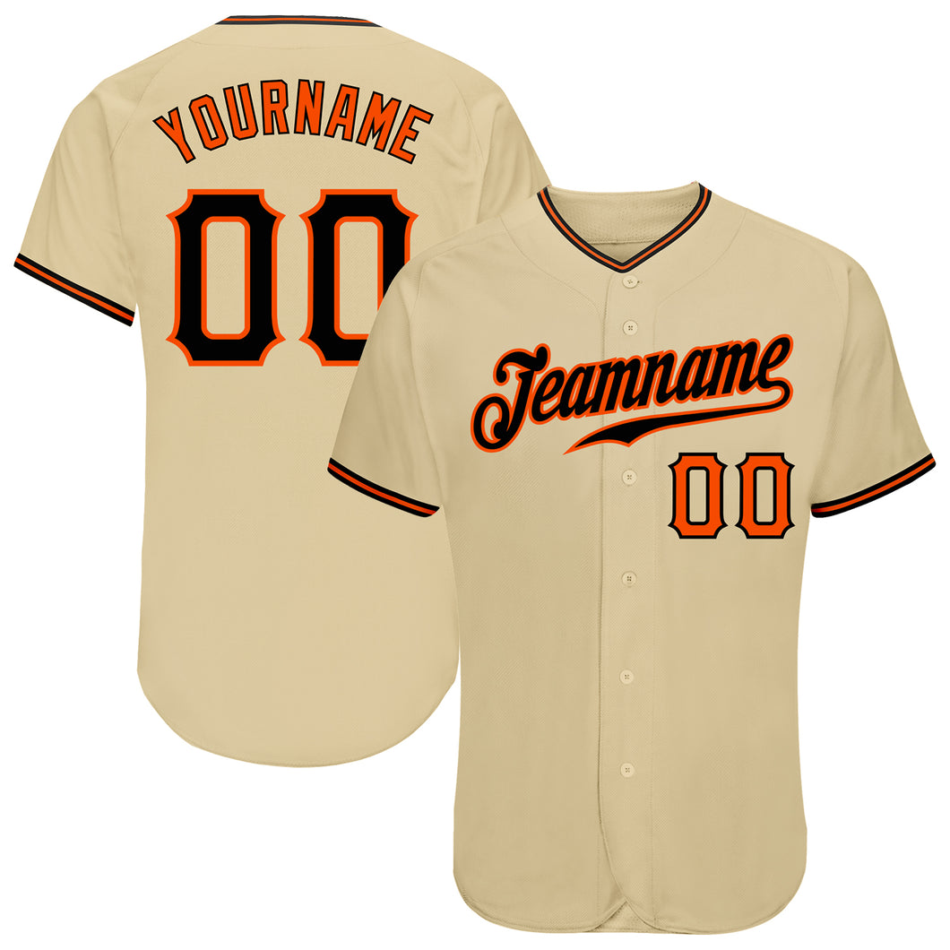 Custom Sand Black-Orange Authentic Baseball Jersey