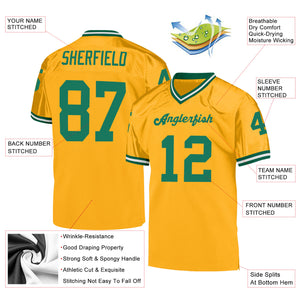 Custom Gold Kelly Green-White Mesh Authentic Throwback Football Jersey