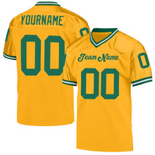 Load image into Gallery viewer, Custom Gold Kelly Green-White Mesh Authentic Throwback Football Jersey
